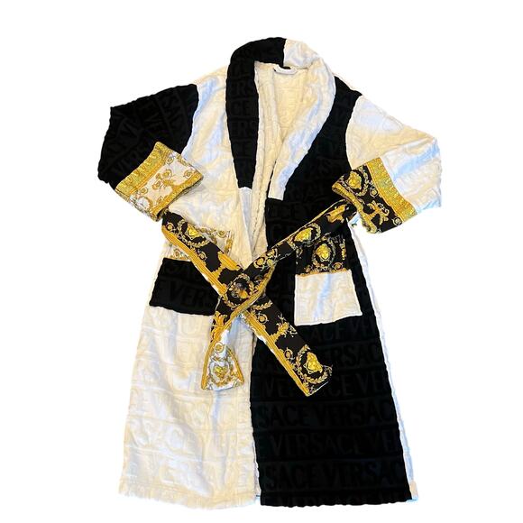 Versace Baroque Gold, Black, and white Long Bath Robe XXL - Picture 1 of 4